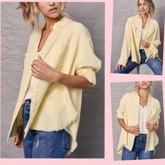 Lemon Crinkle Gauze Blouse - Picture 5 of 5